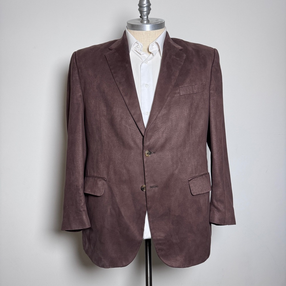Chaps Ralph Lauren Blazer Mens 46R Brown Solid Faux Suede Two Button Sport Coat